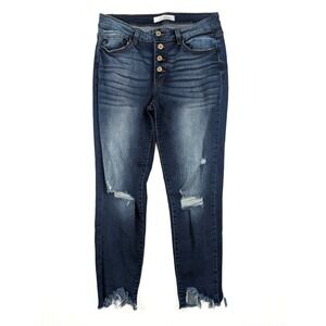 KanCan Mid Rise Slim Fit Blue Wash Distressed Tapered Jeans Women's Size 11 / 29